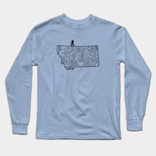Get Lost Hiking Topographic Art Hike Montana State Map Long Sleeve T-Shirt